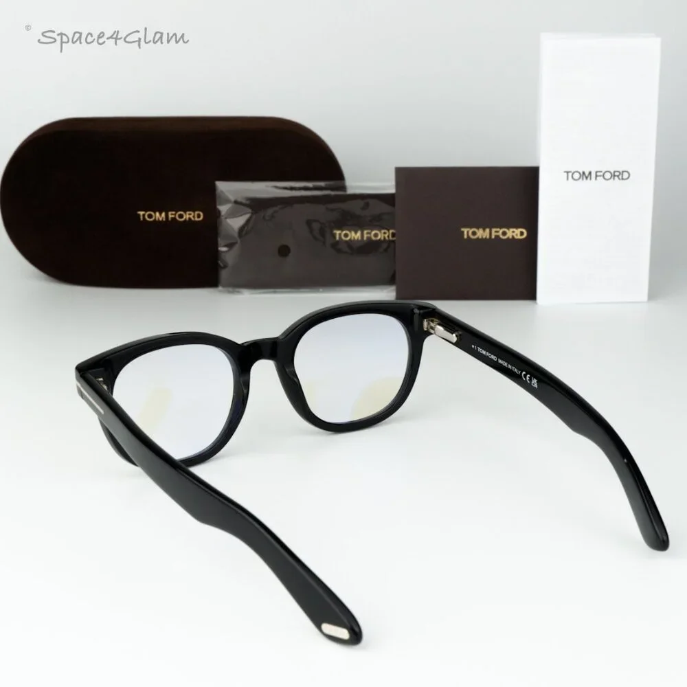 Tom Ford Women Eyeglasses Black Blue Light Block Round FT5807-B/O 001 BRAND NEW